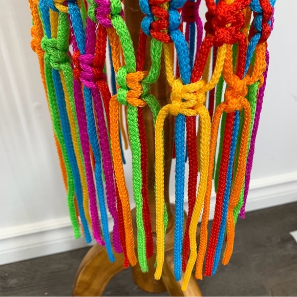 Pitusa Macrame Tassel Dress Rainbow One Size Stretchy Cover Up Beach Vacation - Picture 10 of 11